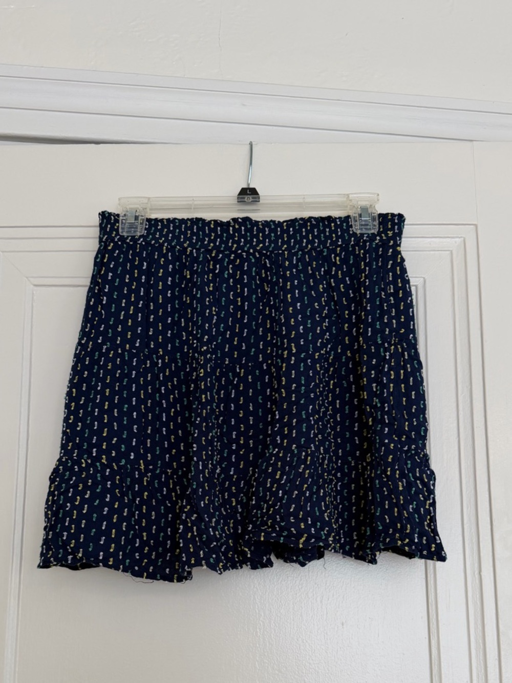 LOFT Women’s Navy Printed Ruffle Hem Skirt